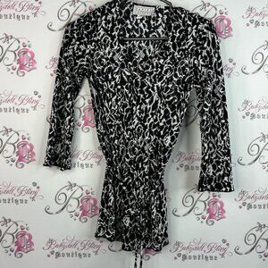 Daniel Laurent top tie up waist pleated Black and White Print Blouse